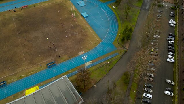Drone footage of Milan rugby stadium aerial view
