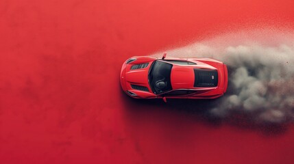 Wallpaper of a sports car seen from above on a red background. Fond d'écran d'une voiture de sport vue de haut sur un fond rouge.