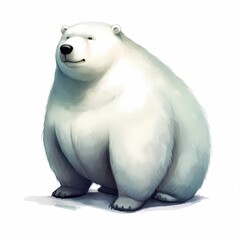 Adorable Illustrated Polar Bear Standing Isolated on White Background