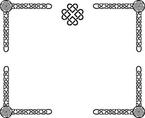Celtic Knot Frame with Spiral Corners and Knot - obrazy, fototapety, plakaty