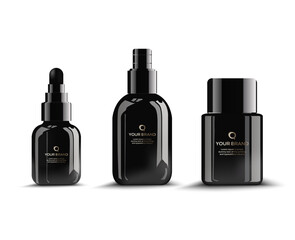 Simple Blank Black Plastic Cosmetic Bottles with logo Set