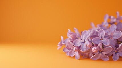  a close up of a bunch of flowers on a yellow background with a blurry image of the flowers on the left side of the picture and the right side of the frame.