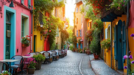 Fototapeta na wymiar A charming European village, with cobblestone streets