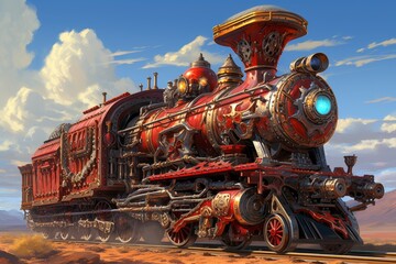 Vintage steam locomotive inspired by the unique aesthetic of the borderlands video game series