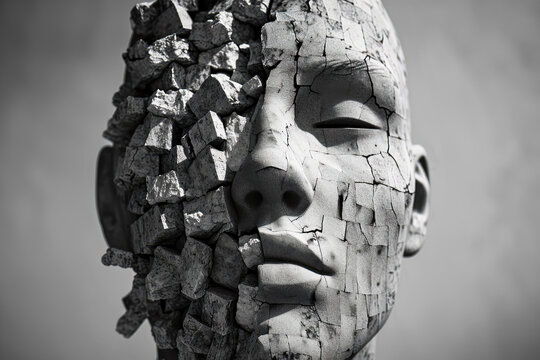 Abstract image of a human head with cracked face