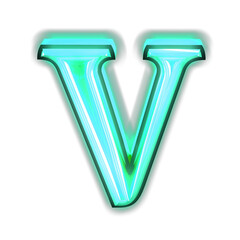 Glowing turquoise 3d symbols. letter v