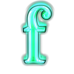 Glowing turquoise 3d symbols. letter f