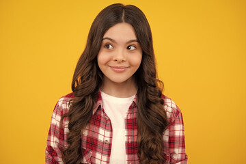 Fototapeta premium Happy teenager, positive and smiling emotions of teen girl. Lifestyle portrait of a child girl smiling at camera, youth day. Happy childrens day.