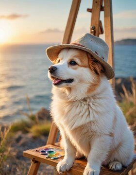 Painterly Panorama: Funny dog Artist Captures Seascape Charisma