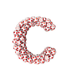 3d symbol made from red soccer balls. letter c