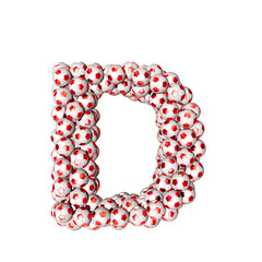 3d symbol made from red soccer balls. letter d