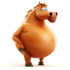 Funny overweight horse in shape of a ball, in style of cartoon character