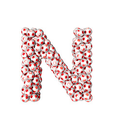 3d symbol made from red soccer balls. letter n