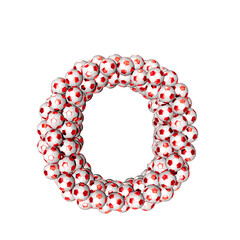 3d symbol made from red soccer balls. letter o