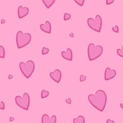 romantic hearts, symbol of love in pink. seamless pattern of abstract lines. simple background in a minimalist style. for print, social media, banner, paper. hand drawn  art illustration.