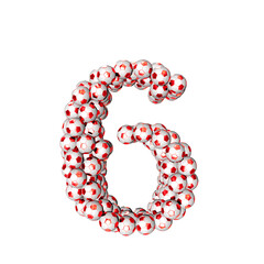 3d symbol made from red soccer balls. number 6
