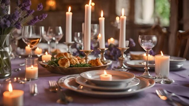 Elegant Table Set With Plates, Silverware, and Candles