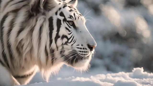 Majestic White Tiger Walking Through the Snow