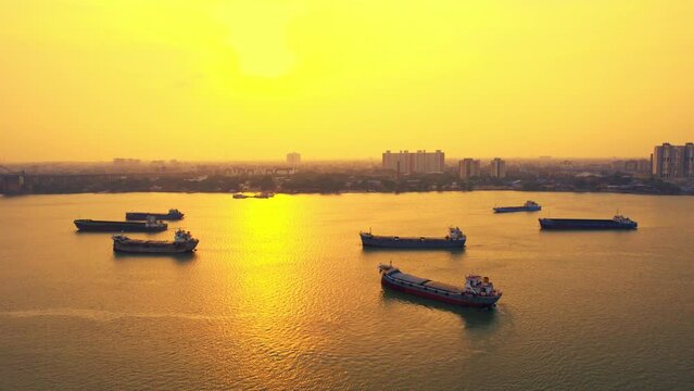Container Ship Runs Aground Hooghly River in Kolkata, West Bengal, India