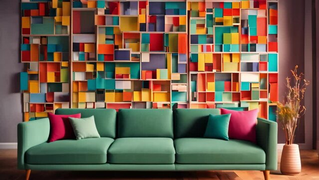 Colorful Wall Background With Couch Sitting