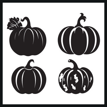 Pumpkin Silhouette, Graphic Vector Of Pumpkin Black Silhouette, Pumpkin Logo, Icon, Hand Drawing Silhouette Pumpkin, Illustration