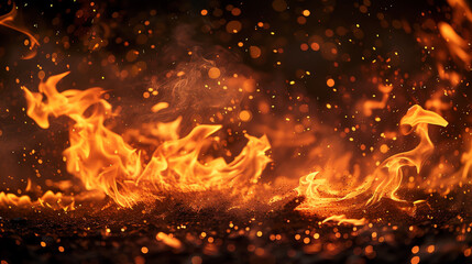 Fototapeta na wymiar Flames and Sparks in Darkness, Abstract