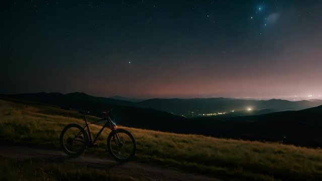 Bike Parked on Hill at Night