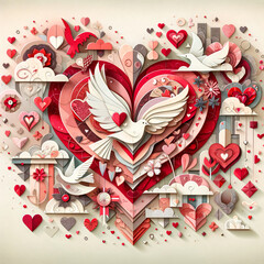 Intricate Paper Heart and Doves Valentine's Design