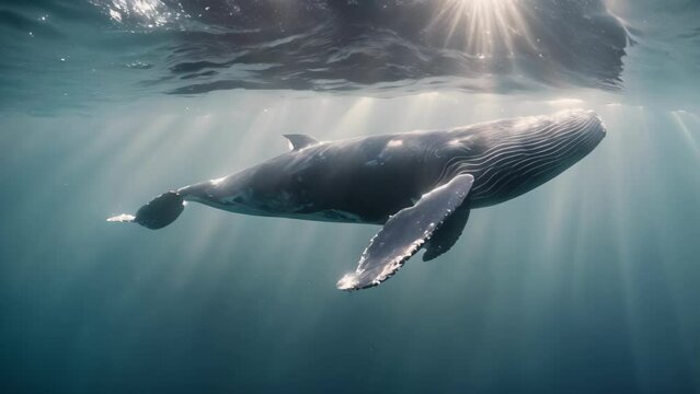 Humpback Whale Swimming Beneath the Surface of the Water