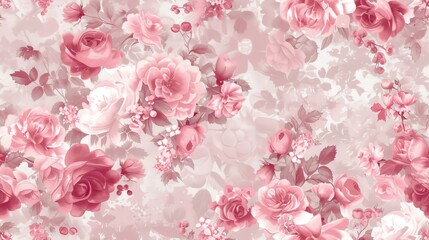 Tender blossoms of pink flowers, blooming roses creating a holiday background with a bouquet of pastel floral cards.