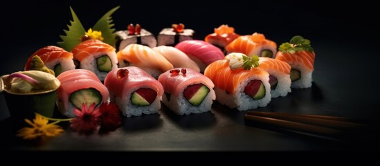 Obraz na płótnie Canvas japanese food delicious sushi with salmon