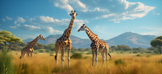 Obraz premium Amazing landspace of africa with giraffes 