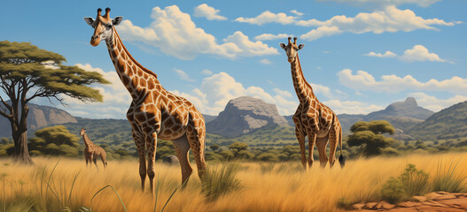 Obraz premium Amazing landspace of africa with giraffes 