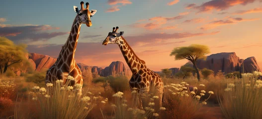 Gordijnen Amazing landspace of africa with giraffes  © Koray