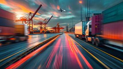 Fototapeta premium Container port during the night.
