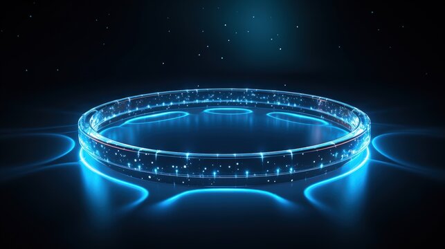 Ring light with blue color and dark background. Generate AI image