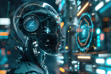 Enigmatic Futuristic Robot in Technologically Advanced Environment