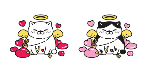 cat vector heart valentine angel cupid icon fat kitten calico neko pet cartoon character illustration symbol isolated design clip art
