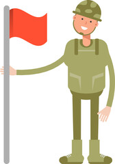 Soldier Character Holding Flag
