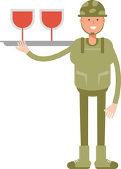 Soldier Character Serving Wine Illustration
