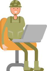Soldier Character Working on Laptop
