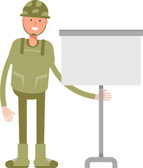 Soldier Character Presenting Whiteboard
