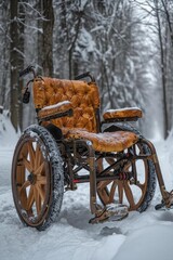 Fototapeta na wymiar Surreal Empty Wheelchair outside in winter