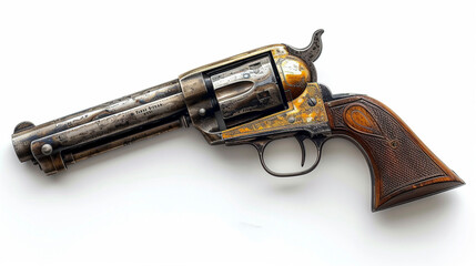 Antique revolver on white
