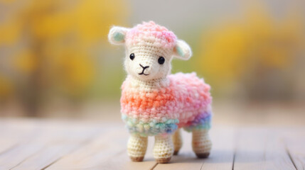 Handmade cute baby lamb toy crafted from coloured wool