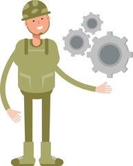 Soldier Character Holding Gears
