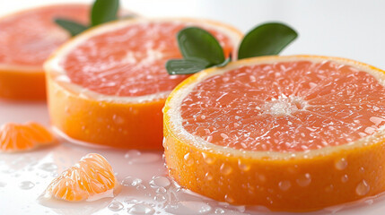 Fresh grapefruit slices with water droplets
