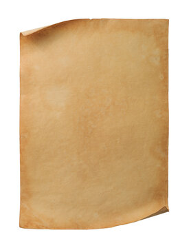 Ancient paper scroll isolated on a white background. Old manuscript with torn edges.