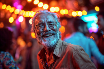 Joyful Elderly Man at Festive Event. Generative AI