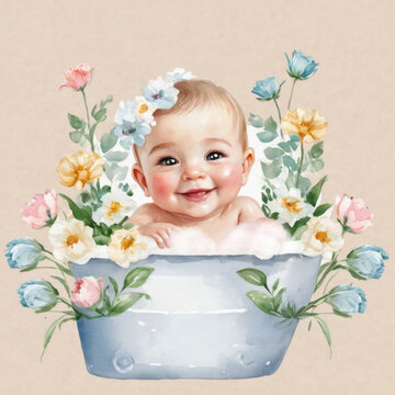 child baby print, flower, flowers, baby card, newborn print, kids illustration png, childhood, little, beauty, bouquet, spring, boy gerl baby, happy face illustration , person, smile, happiness, adora